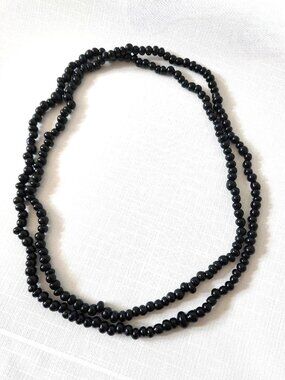 Vintage long black glass bead necklace